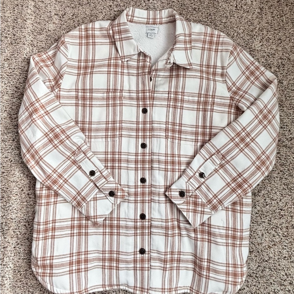 J. Crew White and Brown Plaid Utility Jacket